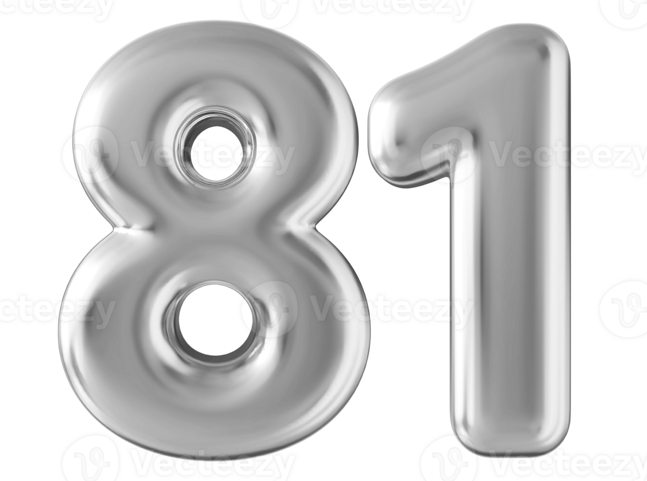 Silver 3d number 81 png