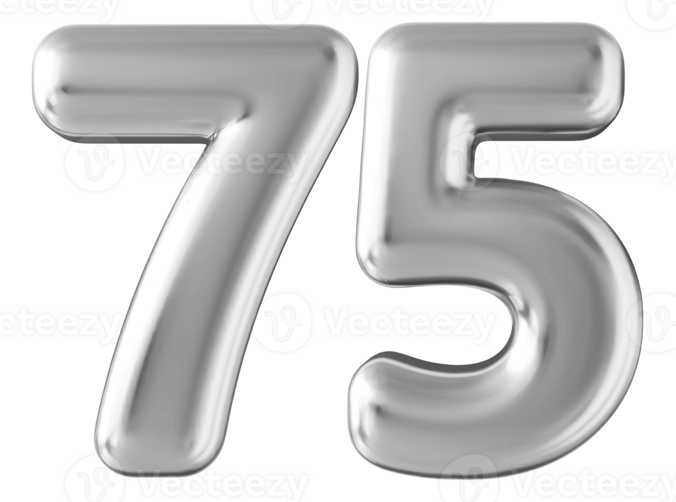 Silver 3d number 75 png