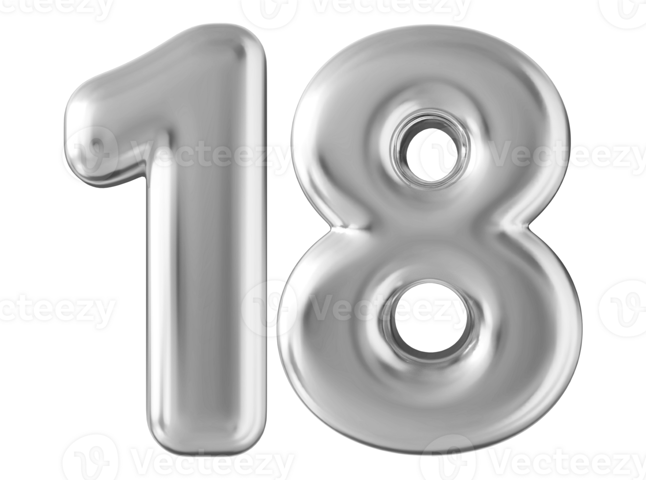 Silver 3d number 18 png