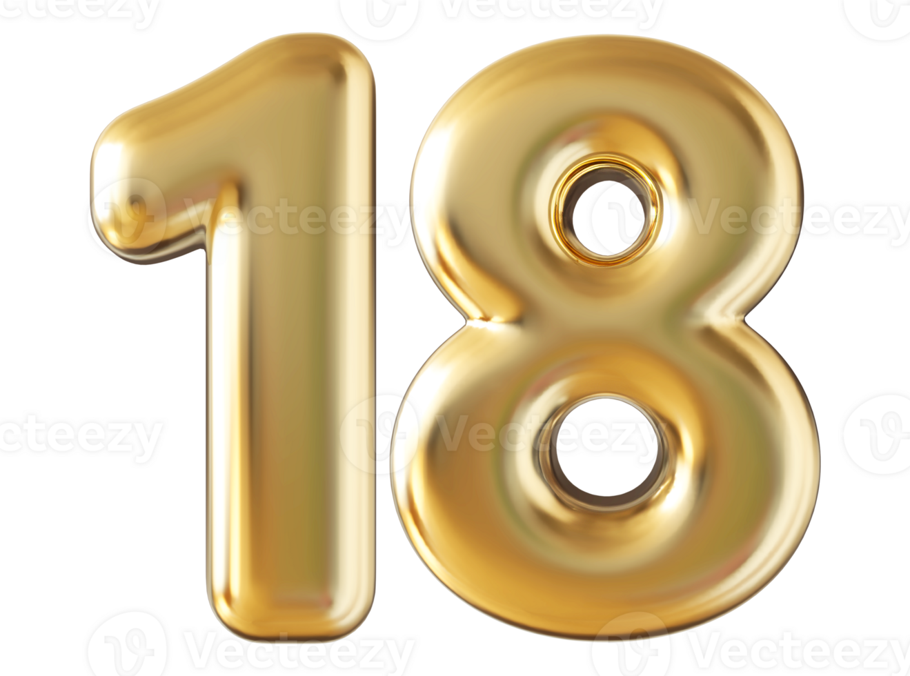 Gold 3d number 18 png