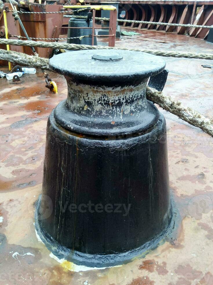 Mooring bollard on the decks of an industrial seaport. photo