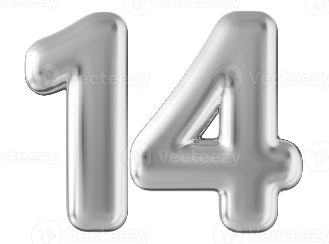 Silver 3d number 14 png