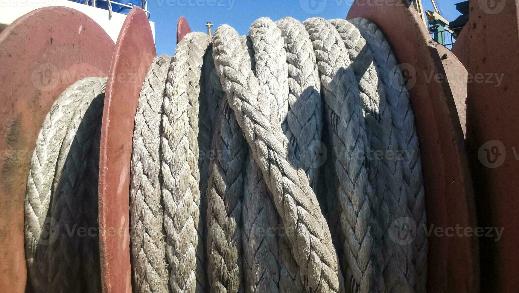 Port rope. Mooring rope. Rope for fastening ships and cargo photo