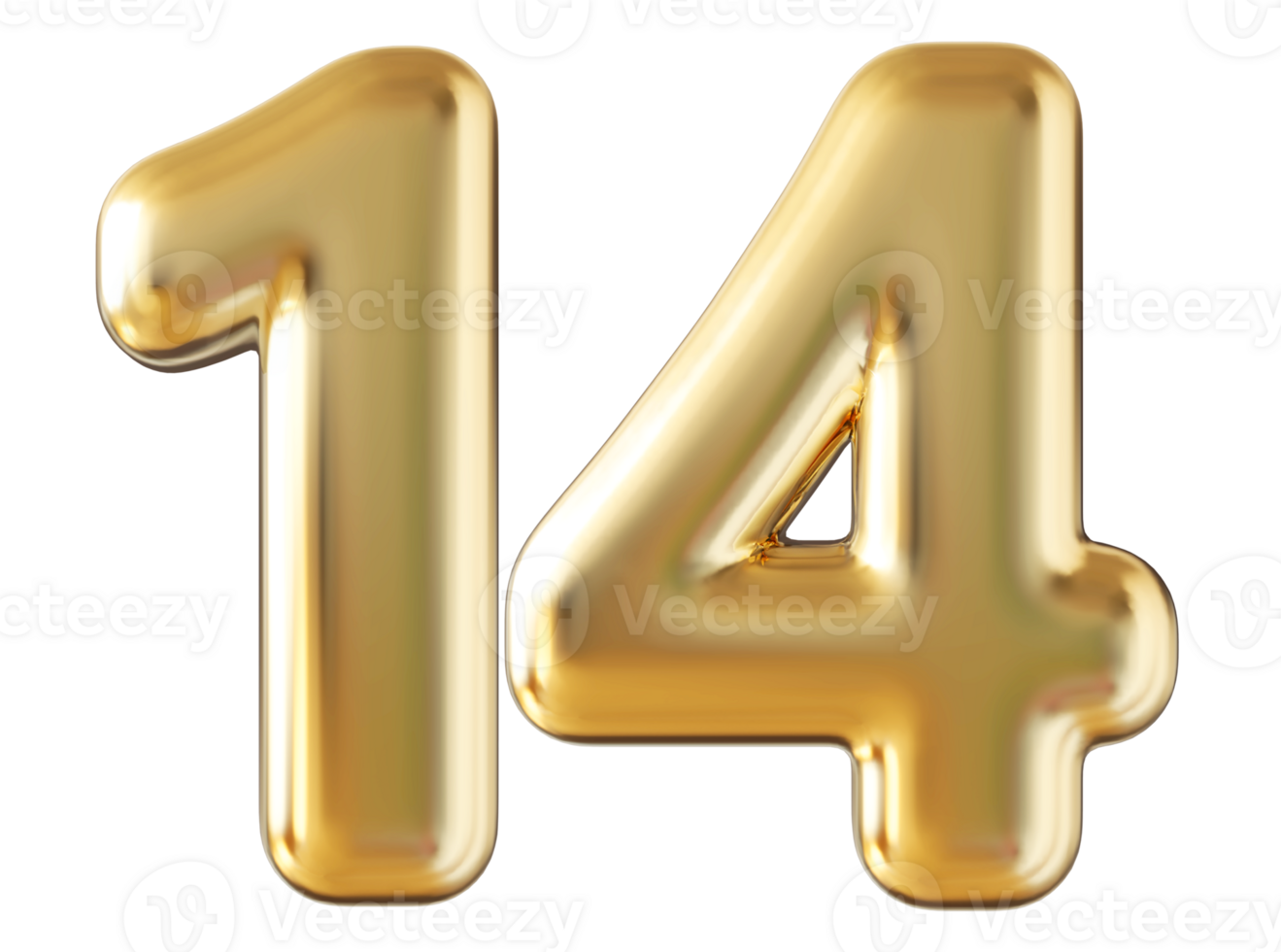 Gold 3d number 14 png