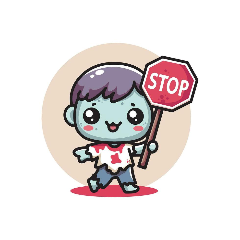 cute vector design illustration of zombie carrying stop symbol