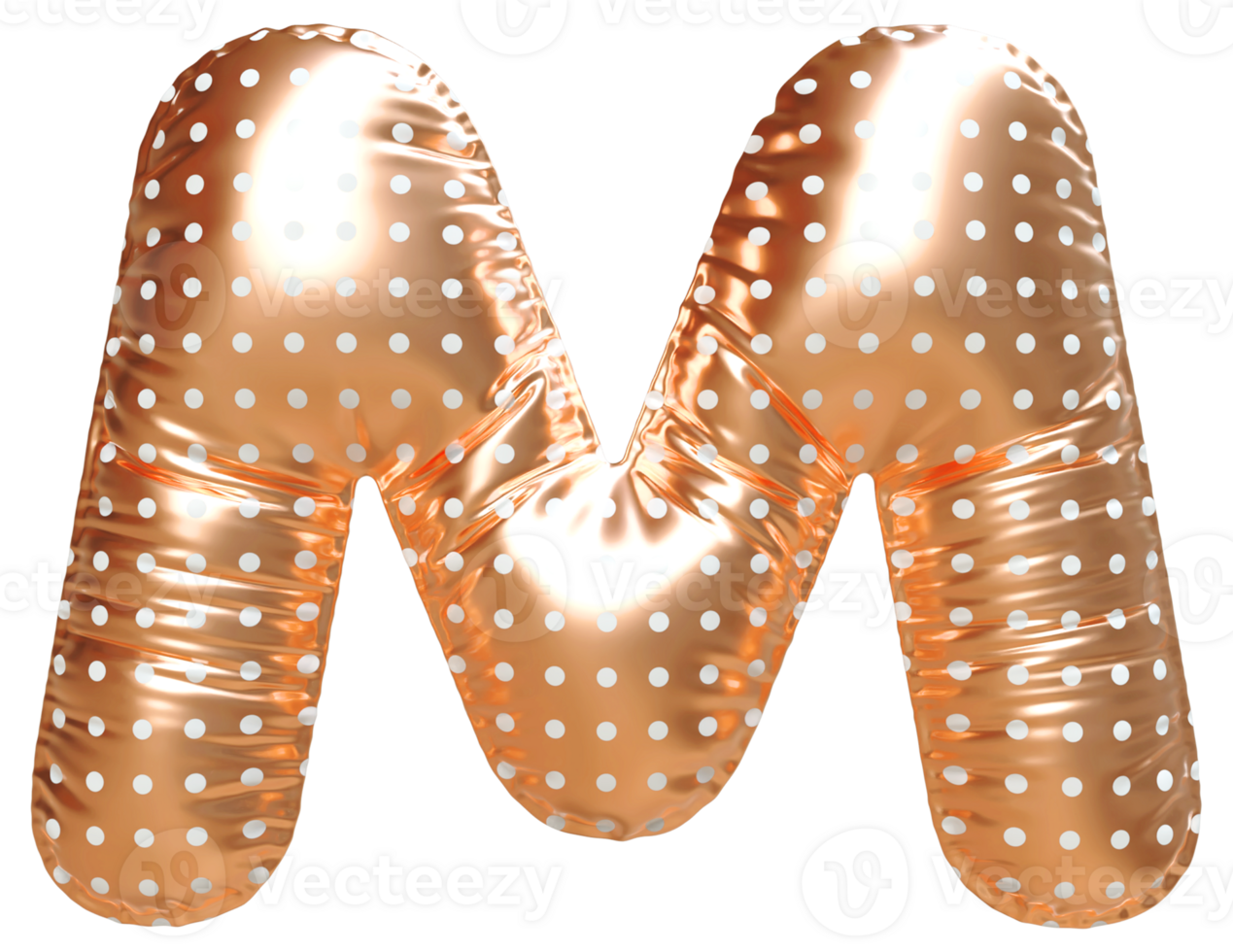 Gold bubble letter M font 3d render png