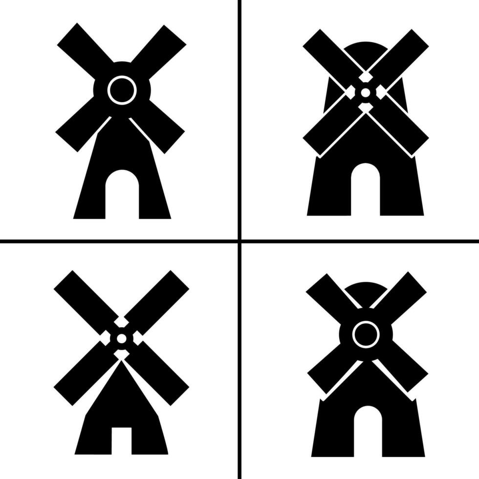 Vector black and white illustration of windmill icon for business. Stock vector design.