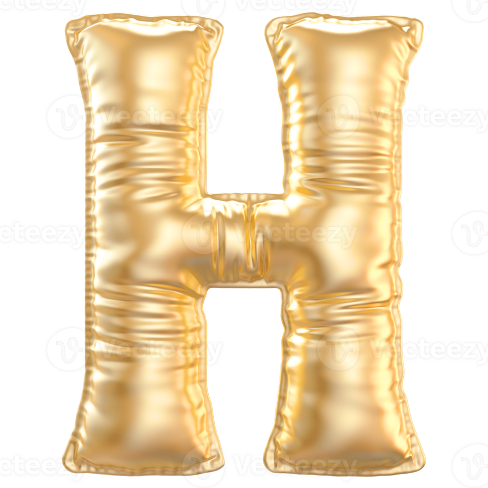 Gold bubble letter H font 3d render png