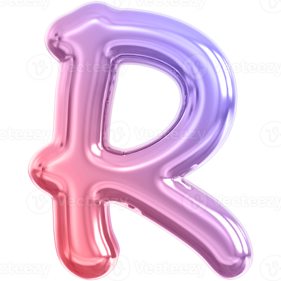 Gradient bubble letter R font 3d render png