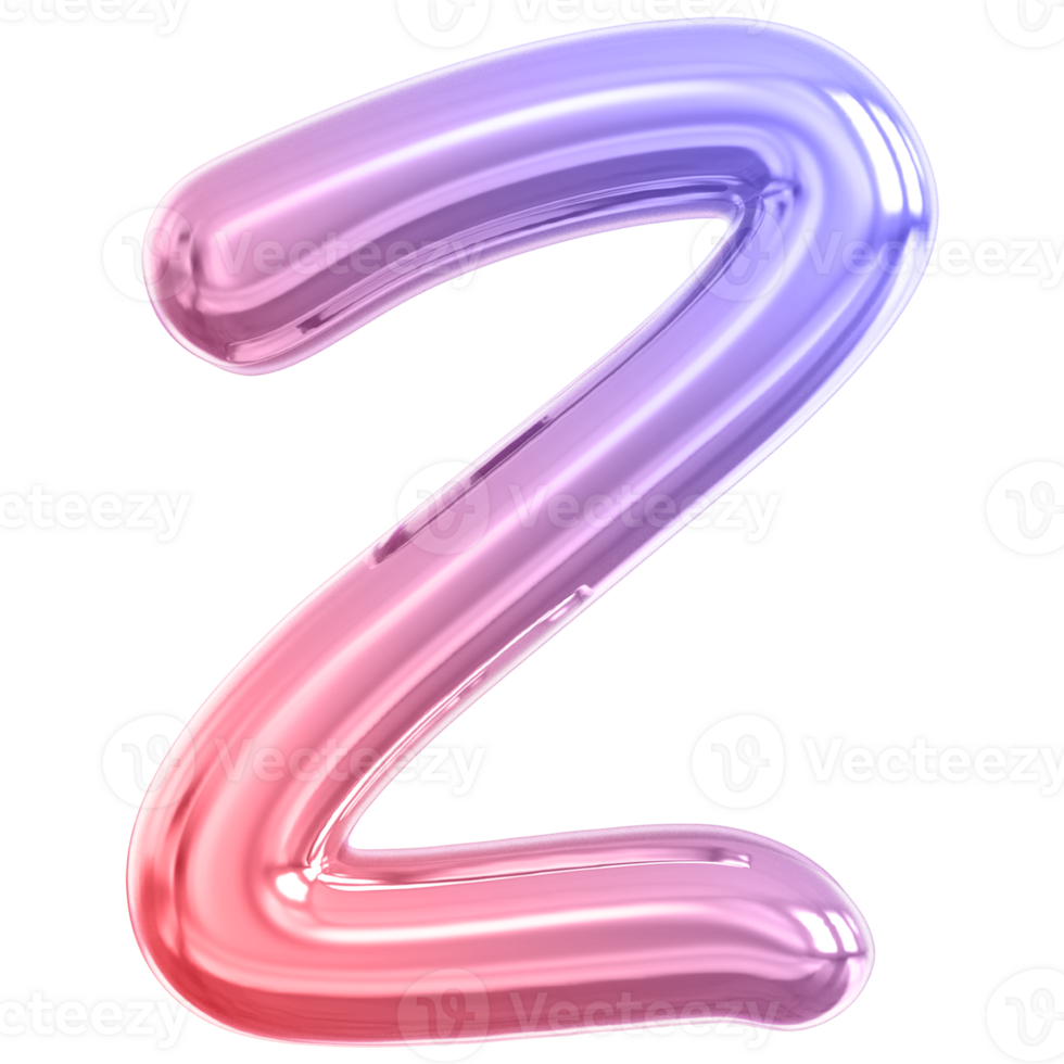 Gradient bubble letter Z font 3d render png