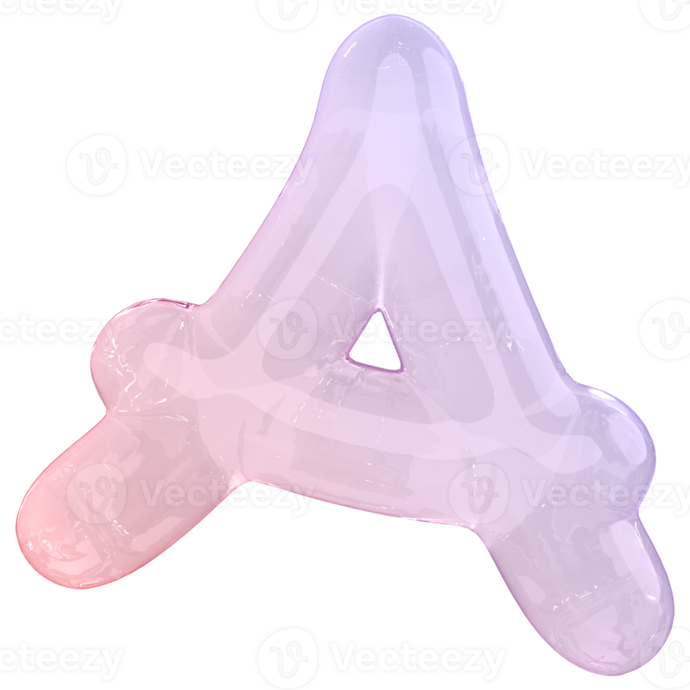 Gradient bubble letter A font 3d render png