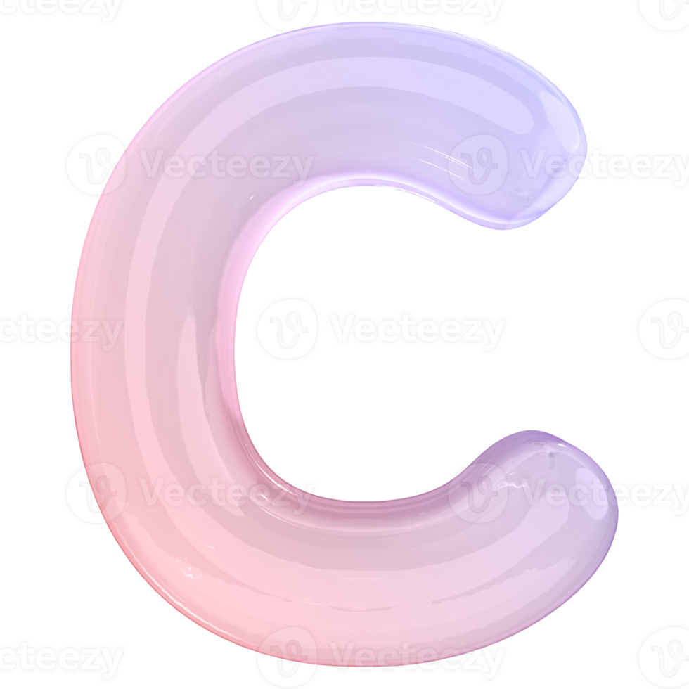 Gradient bubble letter C font 3d render png