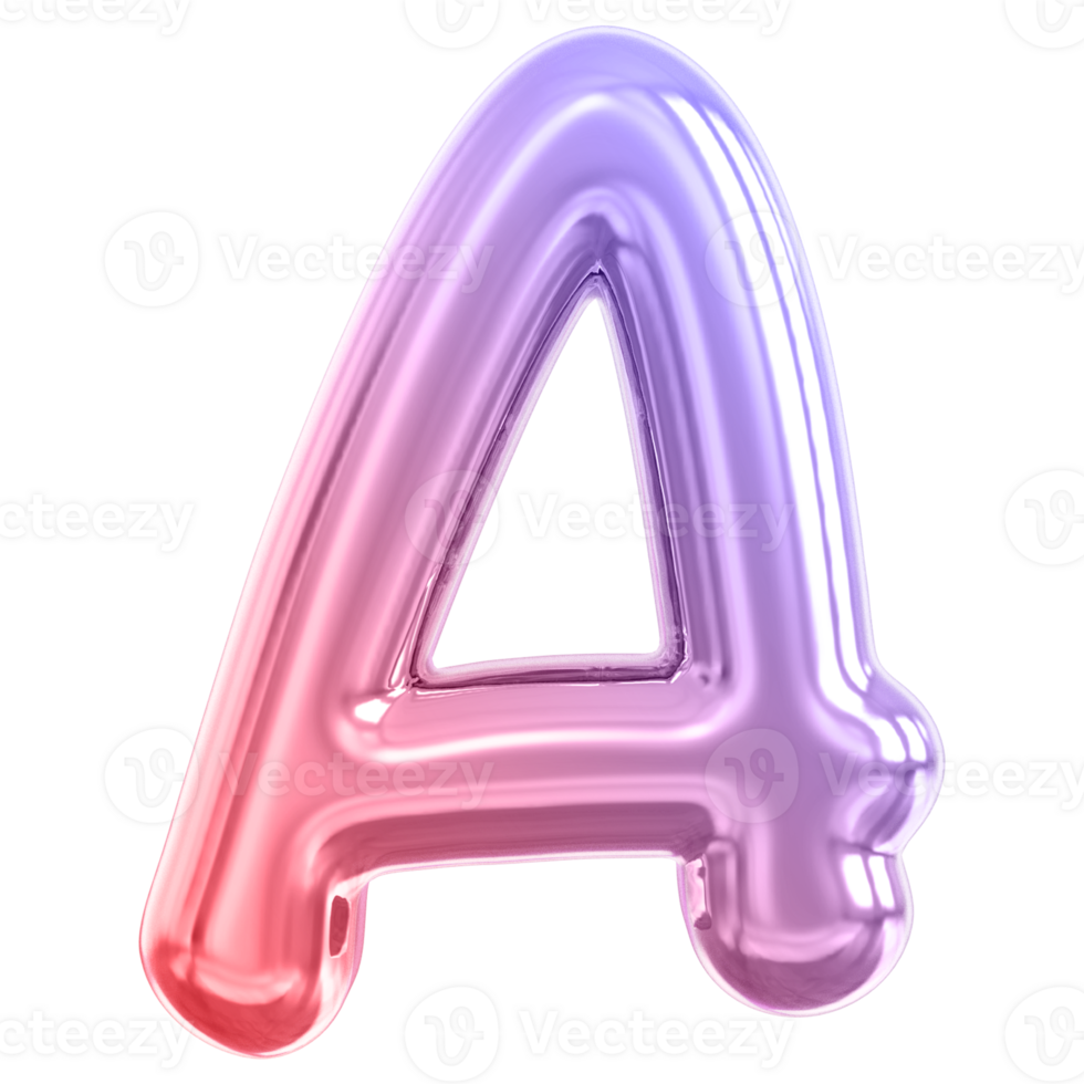 Gradient bubble letter A font 3d render png