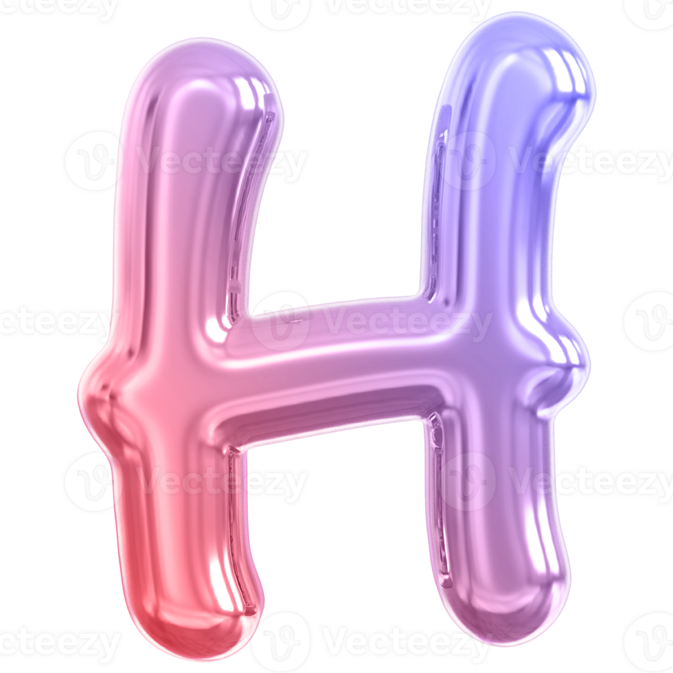Gradient bubble letter H font 3d render png
