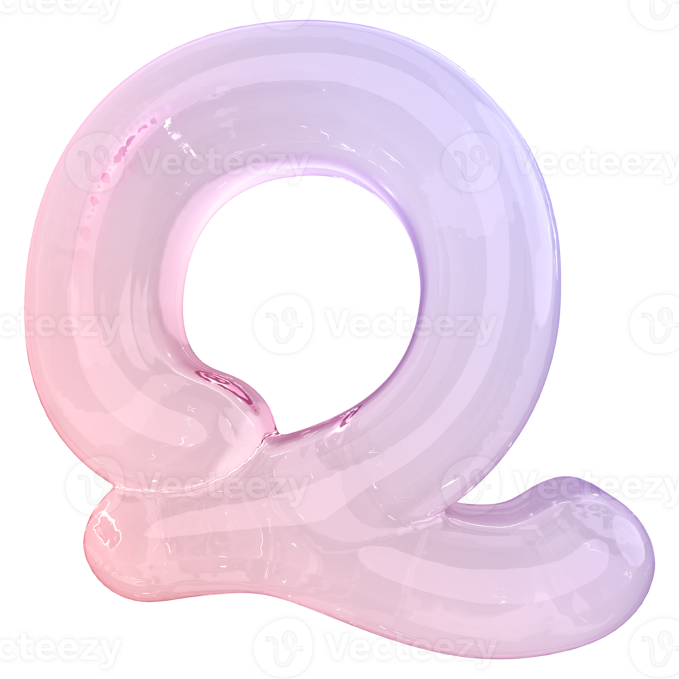 Gradient bubble letter Q font 3d render png