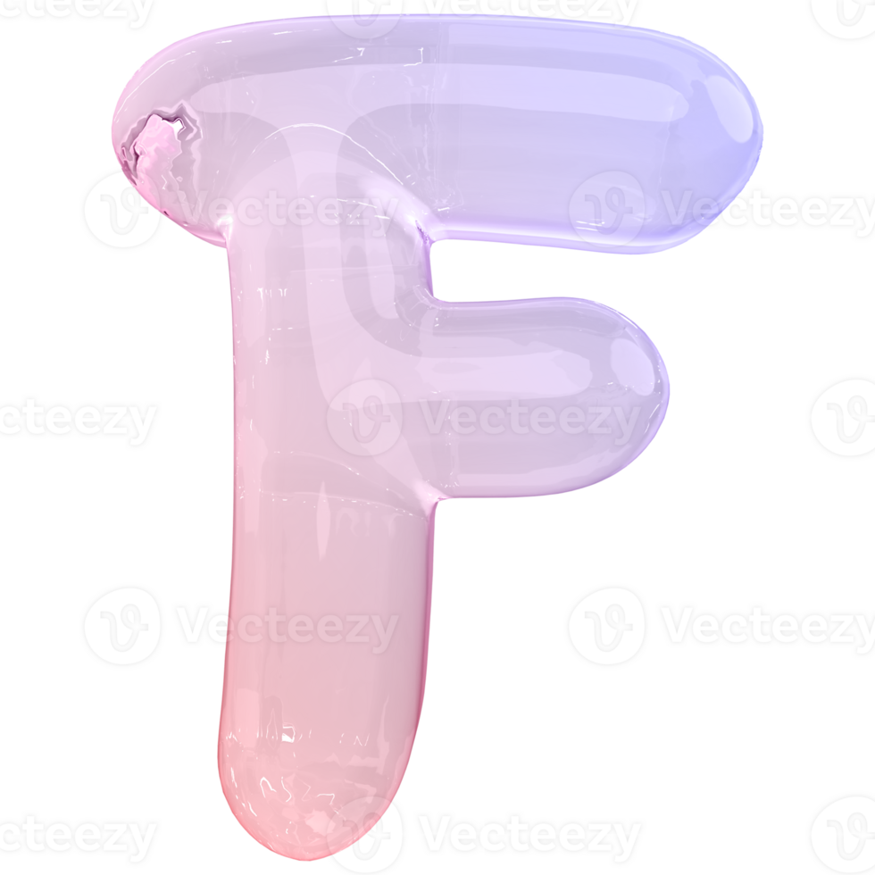 Gradient bubble letter F font 3d render png