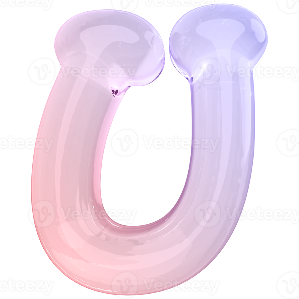 Gradient bubble letter U font 3d render png