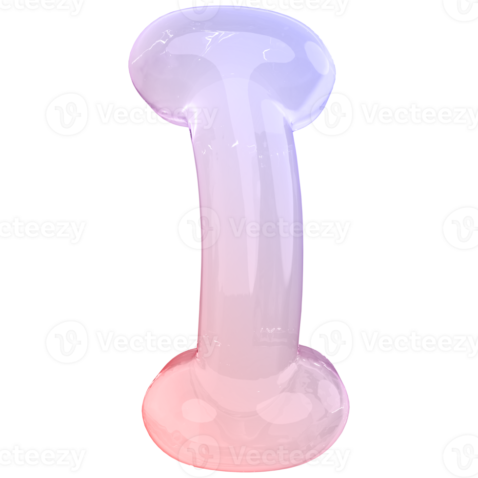 Gradient bubble letter I font 3d render png