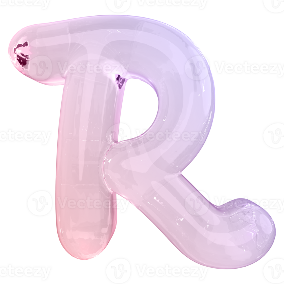 Gradient bubble letter R font 3d render png