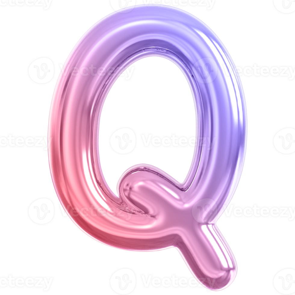 Gradient bubble letter Q font 3d render png
