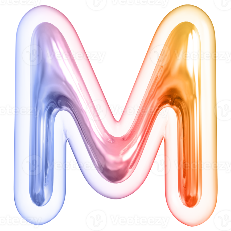Gradient bubble letter M font 3d render png