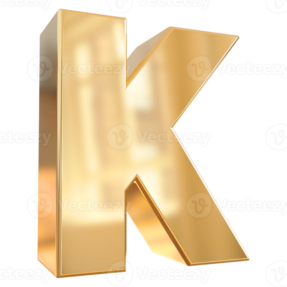 Gold letter K font 3d render png