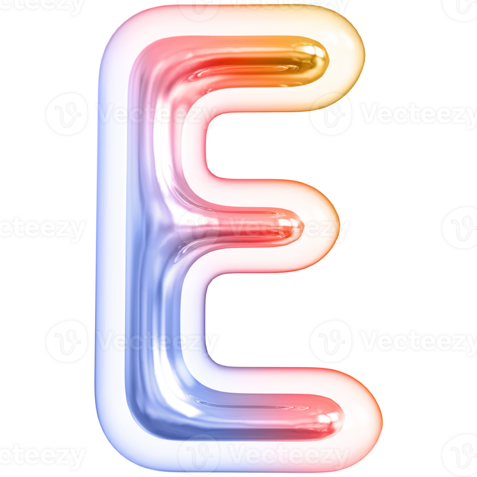 Gradient bubble letter E font 3d render png