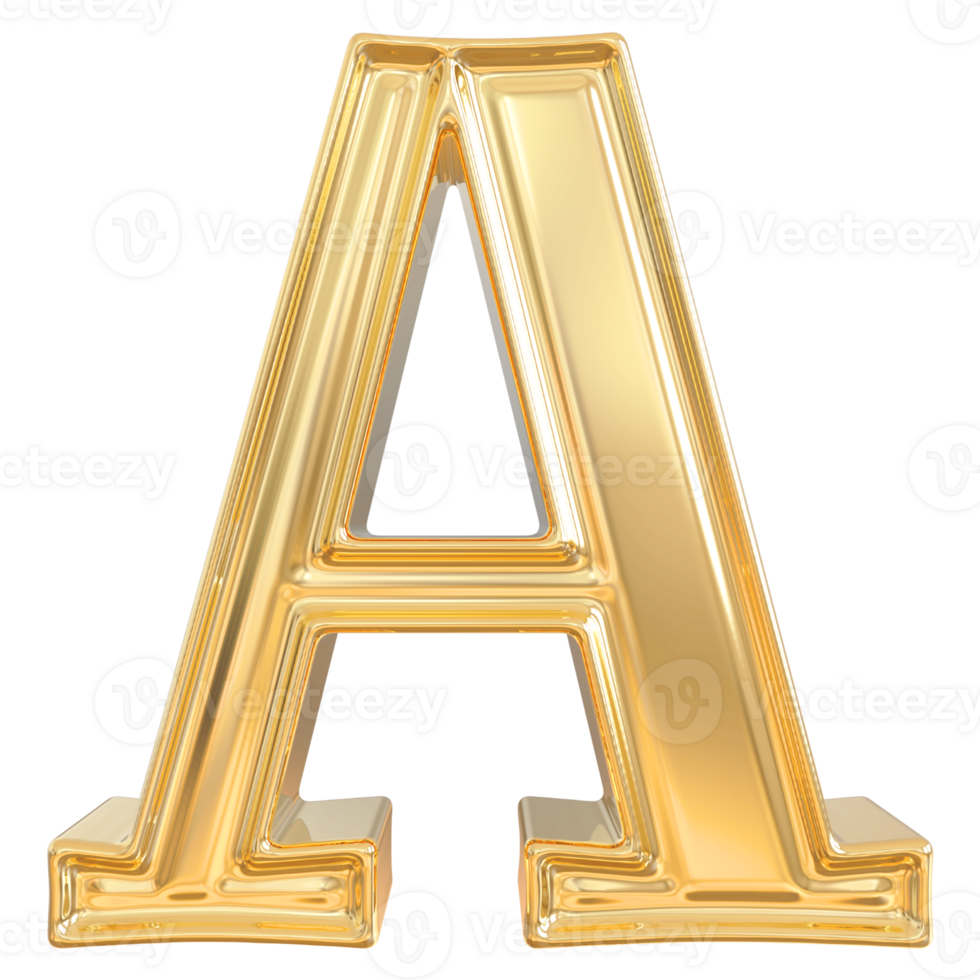 Gold letter A font 3d render png