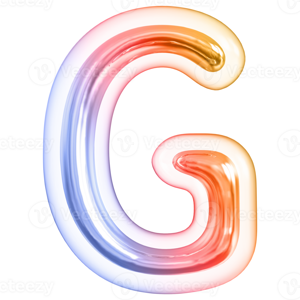 Gradient bubble letter G font 3d render png