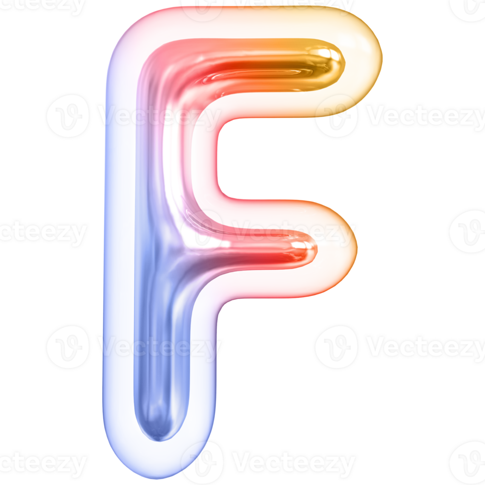 Gradient bubble letter F font 3d render png