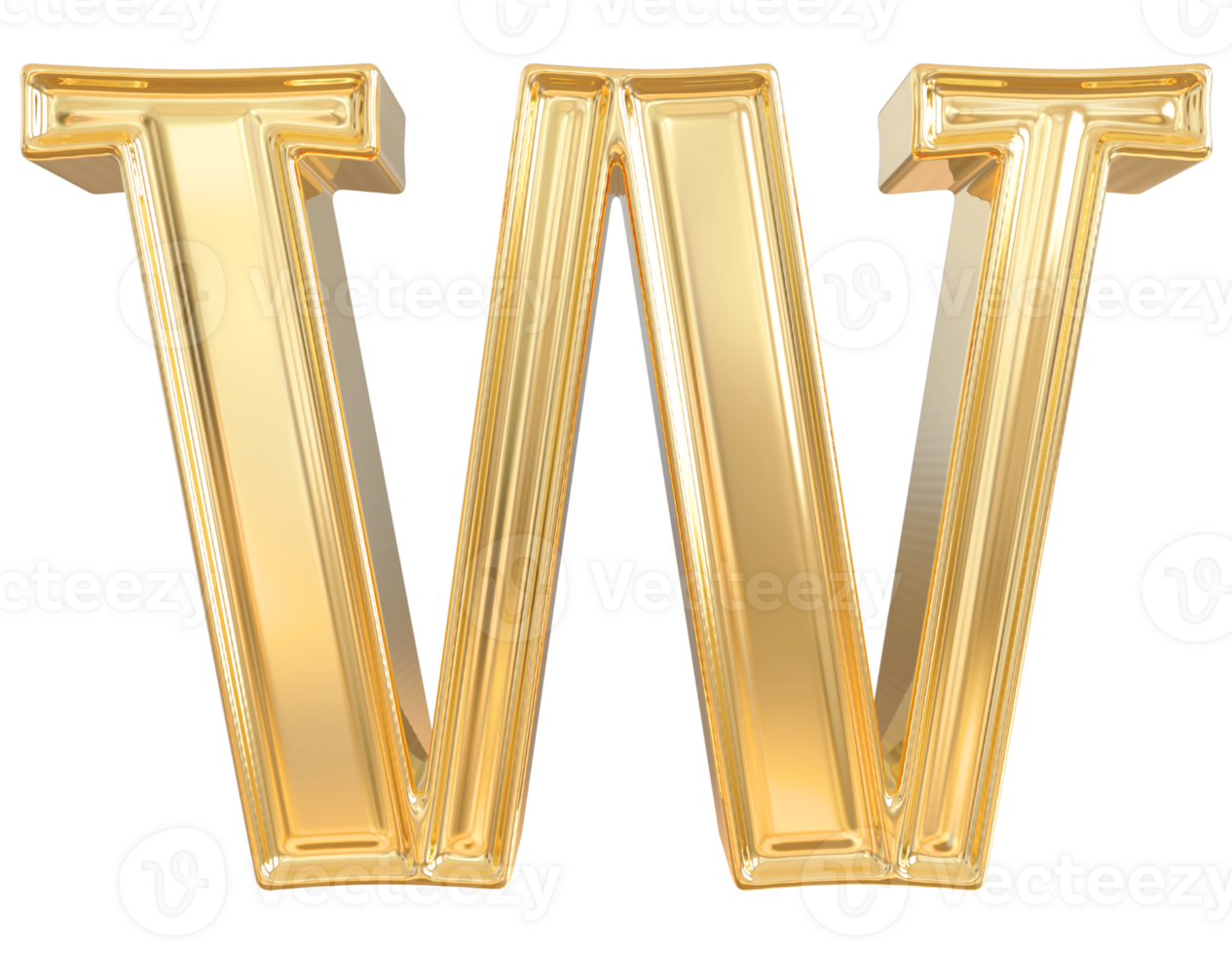 Gold letter W font 3d render png