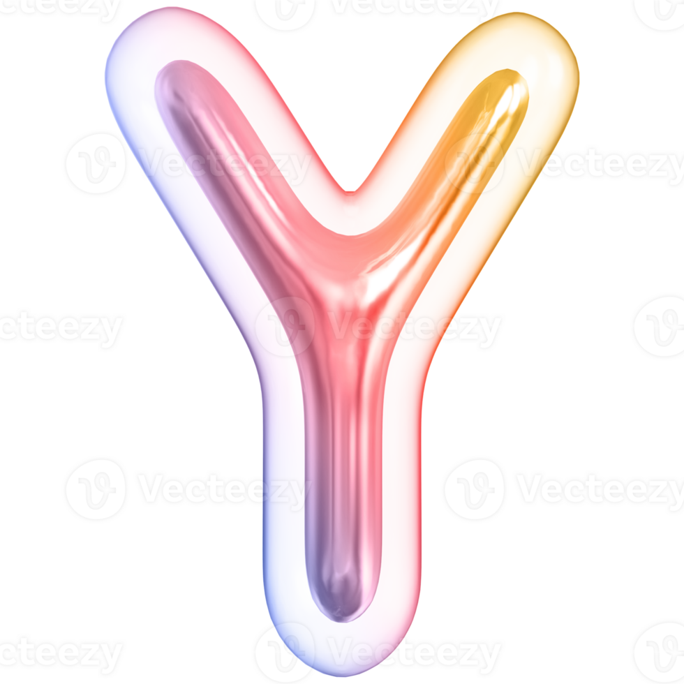 Gradient bubble letter Y font 3d render png