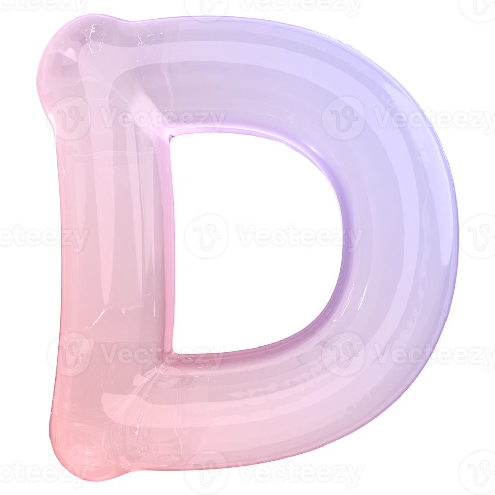 Gradient bubble letter D font 3d render png