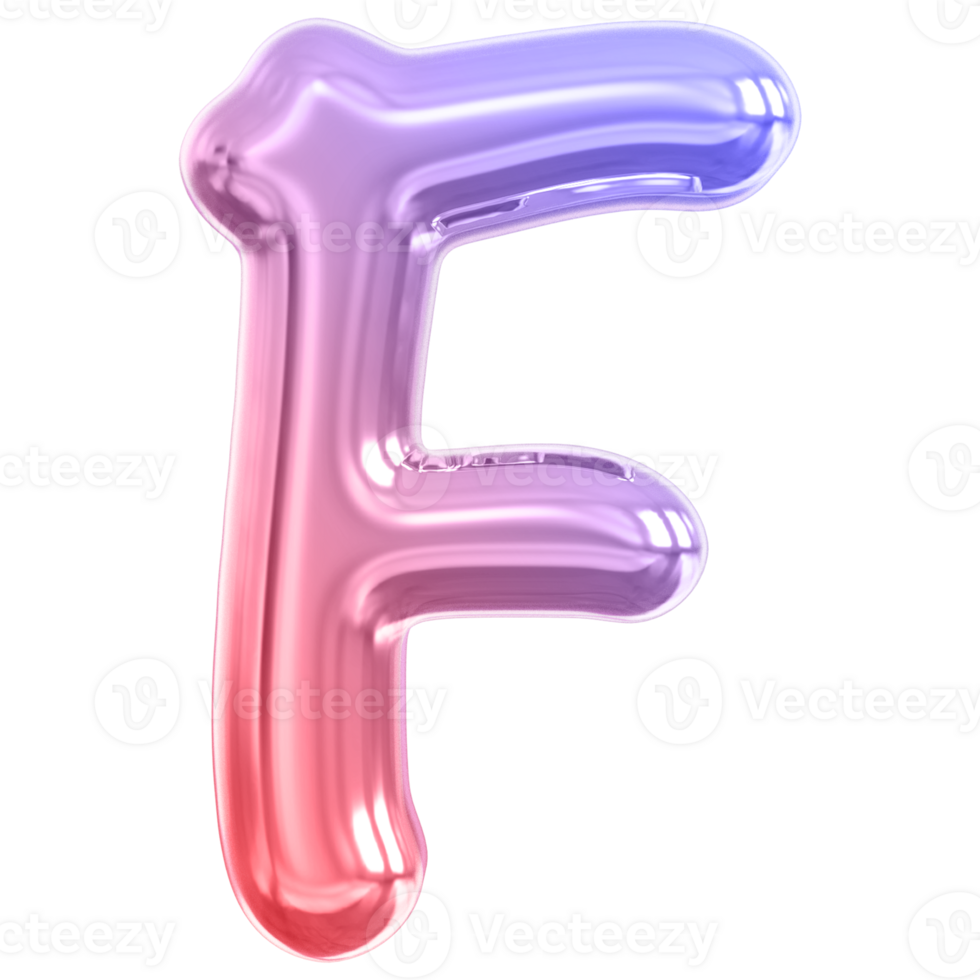 Gradient bubble letter F font 3d render png