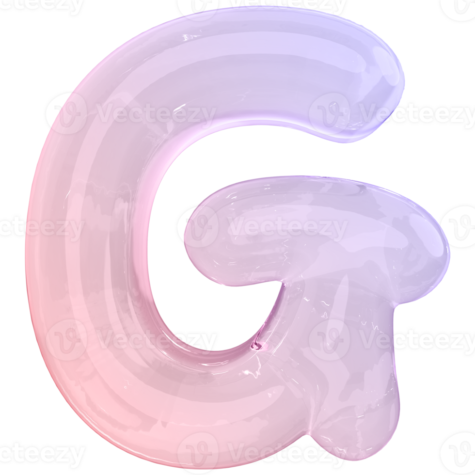 Gradient bubble letter G font 3d render png