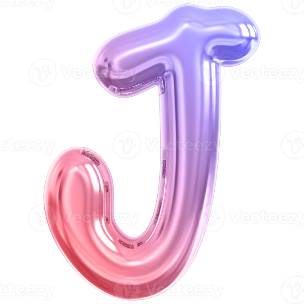 Gradient bubble letter J font 3d render png