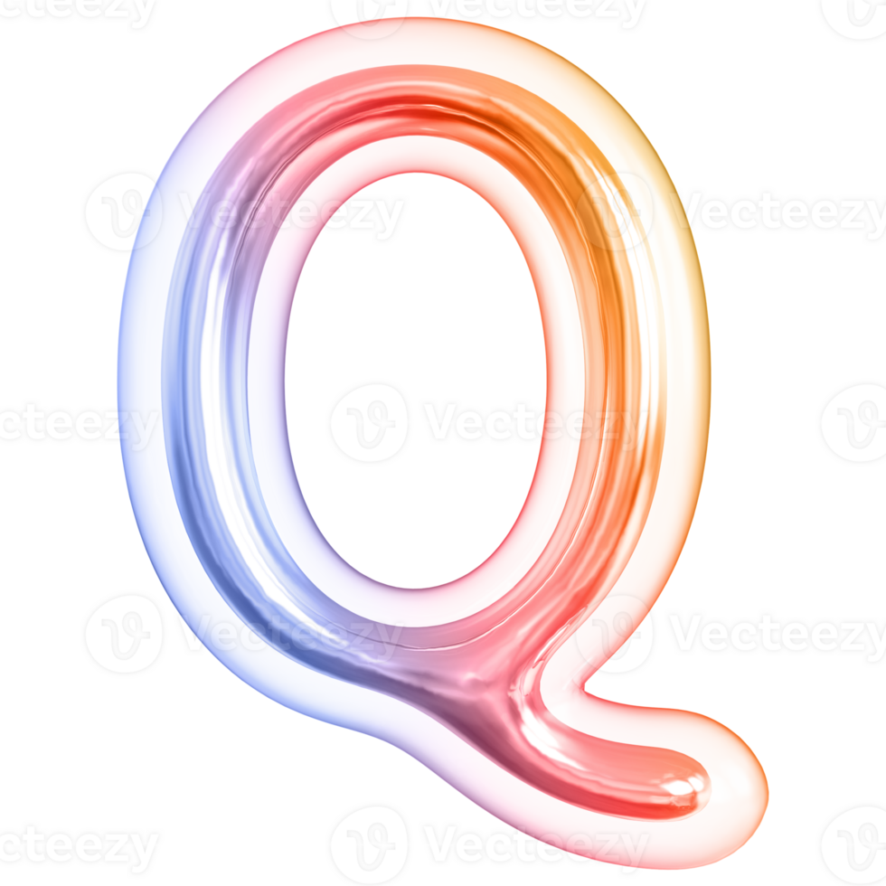 Gradient bubble letter Q font 3d render png