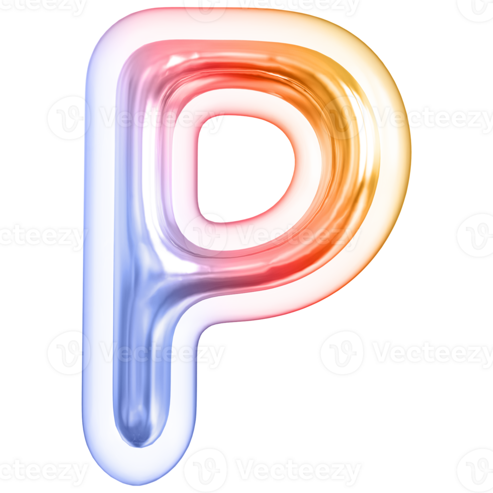 Gradient bubble letter P font 3d render png