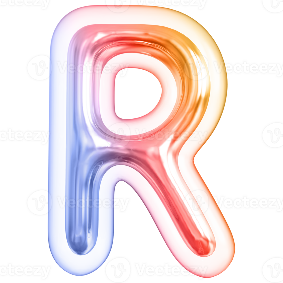 Gradient bubble letter R font 3d render png