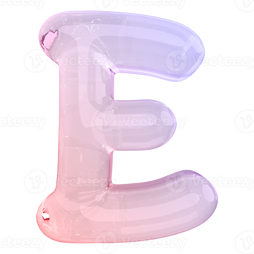 Gradient bubble letter E font 3d render png