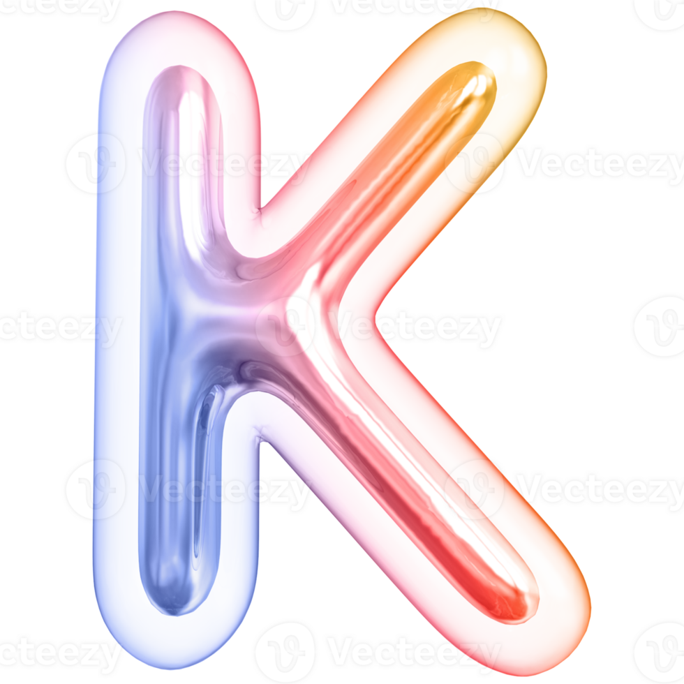 Gradient bubble letter K font 3d render png