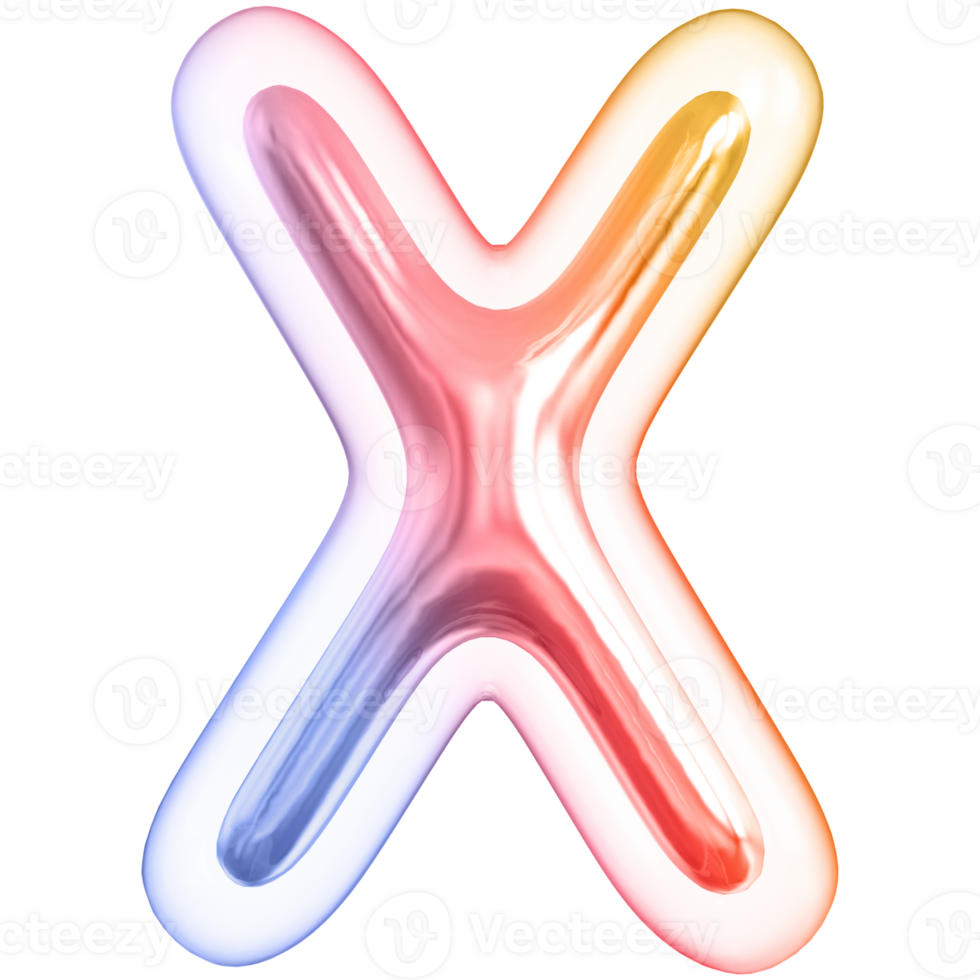 Gradient bubble letter X font 3d render png