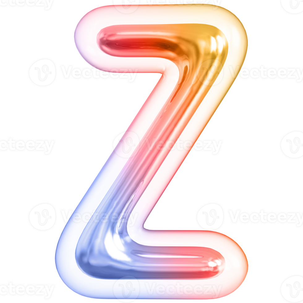 Gradient bubble letter Z font 3d render png