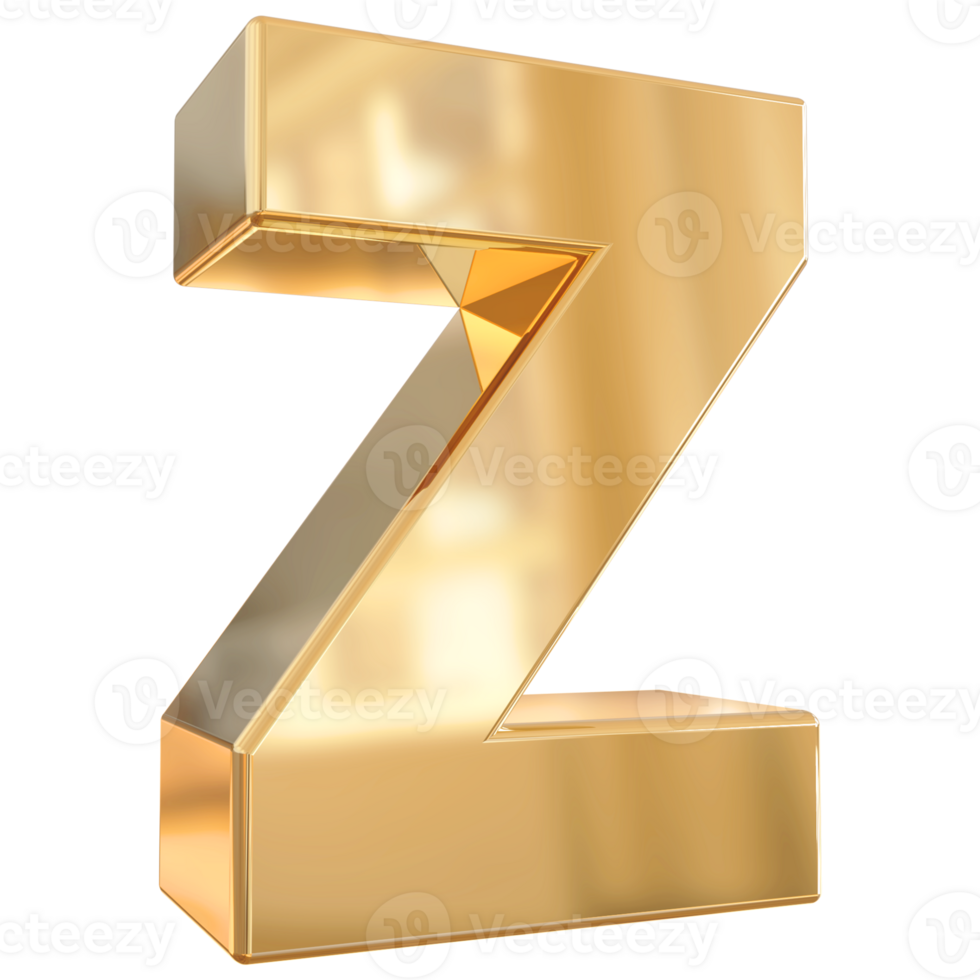 Gold letter Z font 3d render png