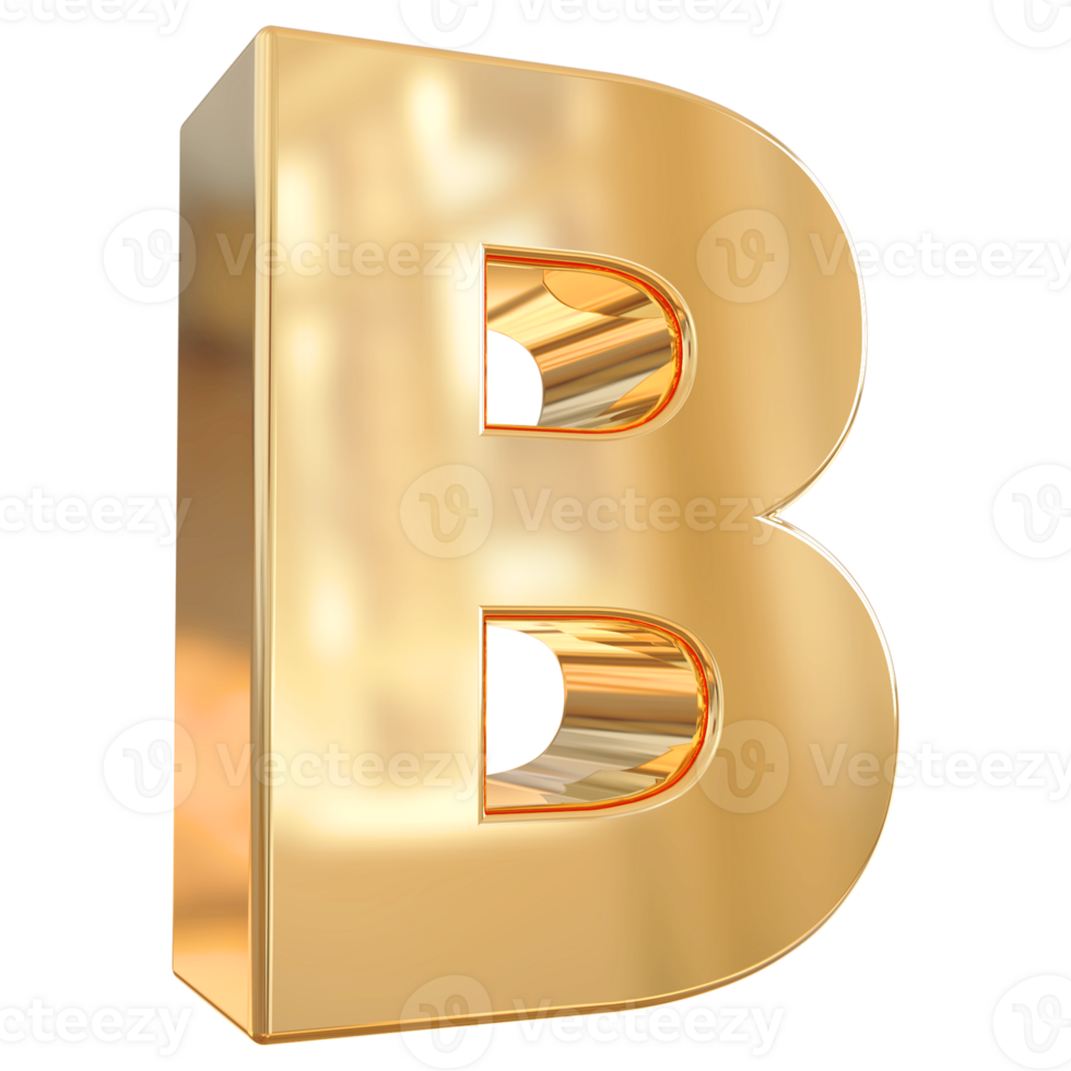 Gold letter B font 3d render png