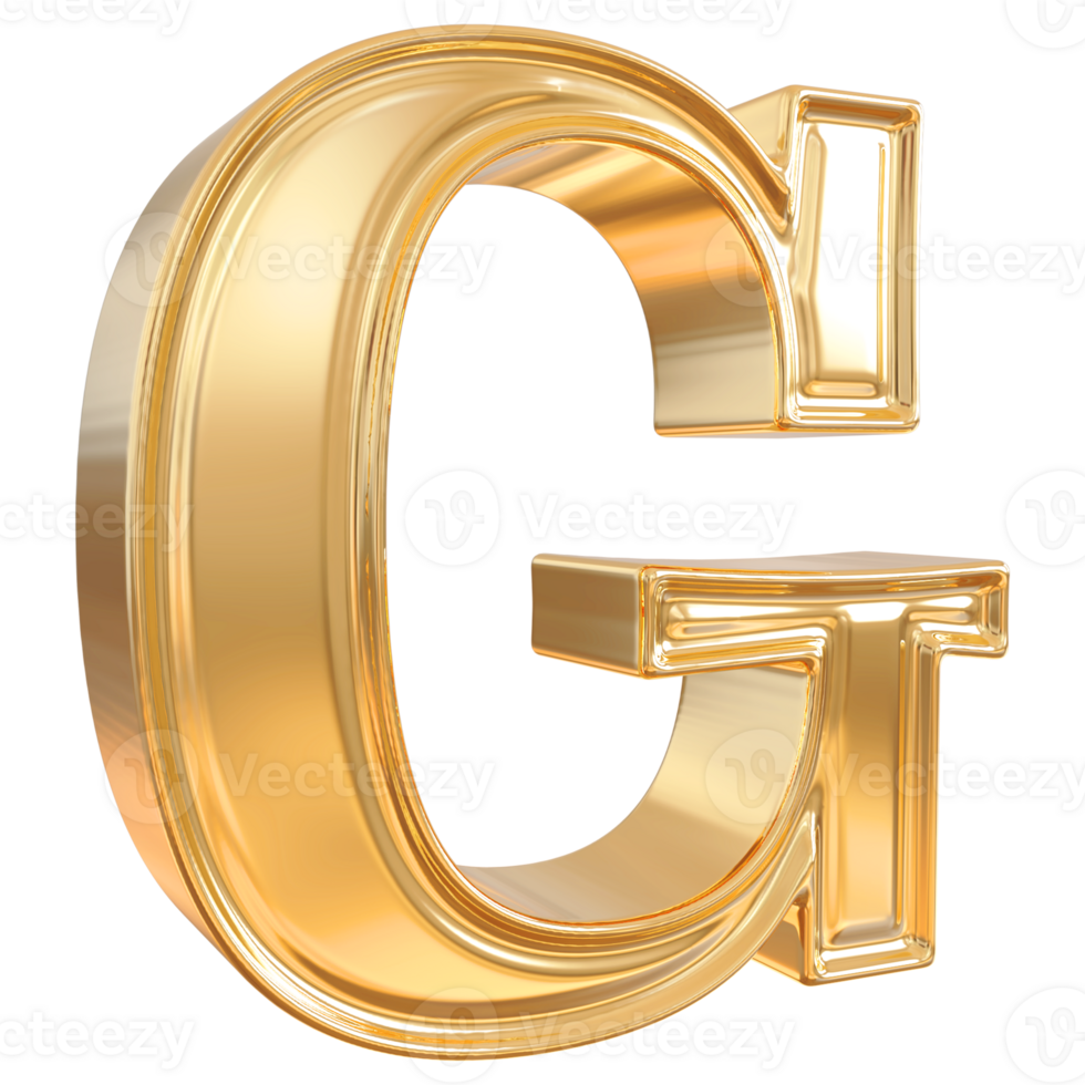 Gold letter G font 3d render png