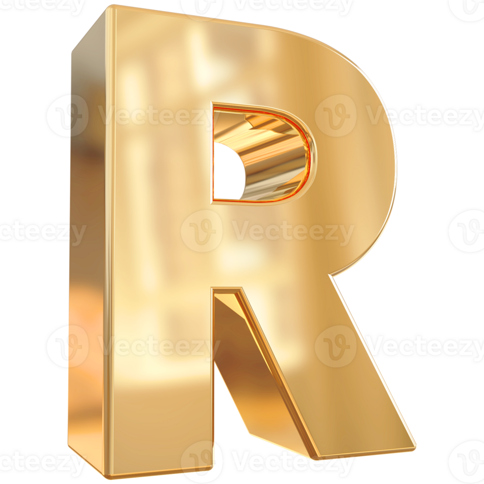 Gold letter R font 3d render png