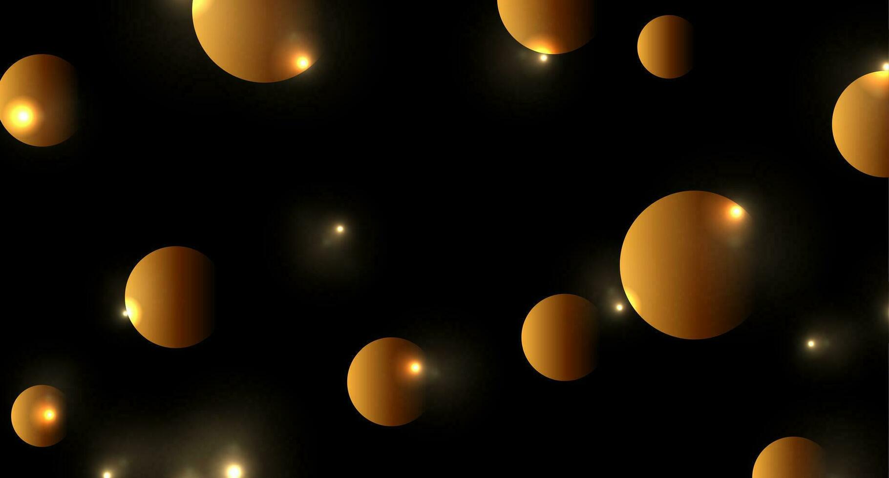 Golden shiny sparkling circles on black background vector