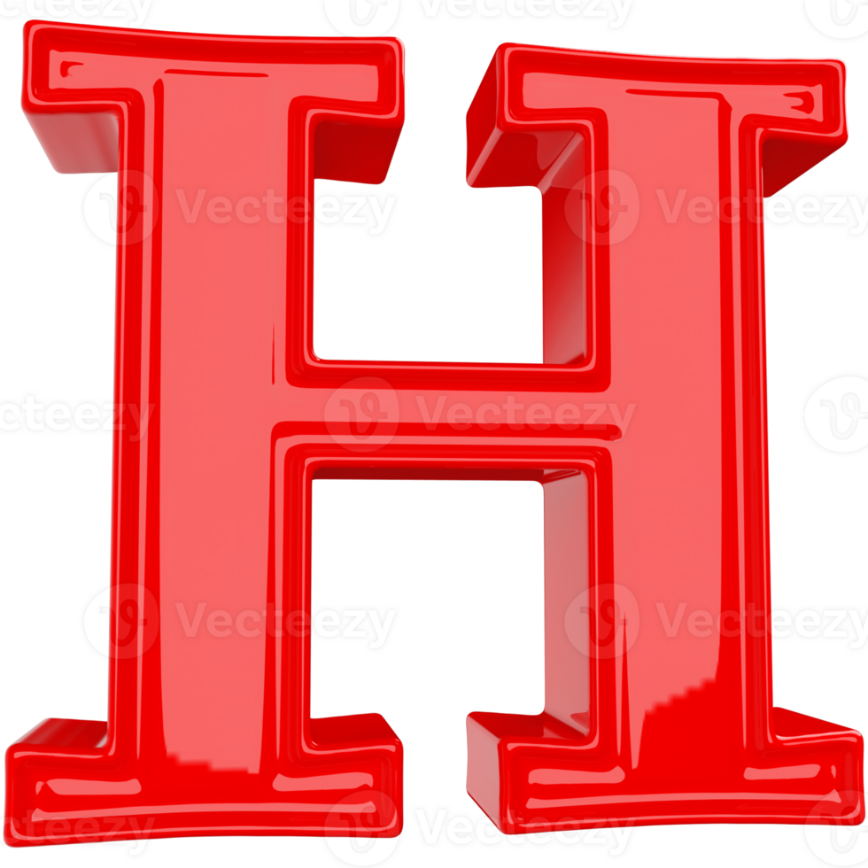 Red letter H font 3d render png