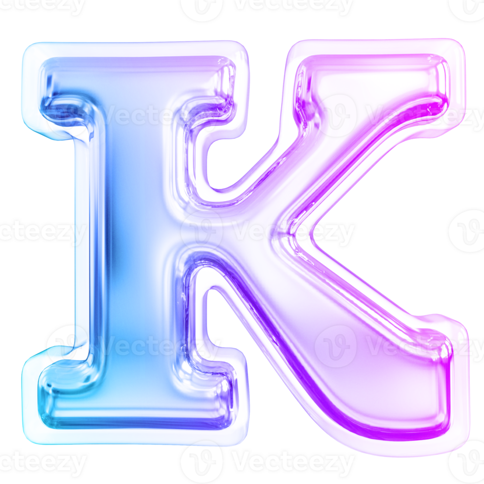 Gradient letter K font 3d render png